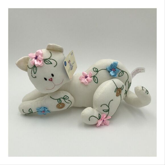 TL Toys Cat Kitten Embroidered Flowers Jointed Stuffed Plush Shelf Sitter 03 Tag - Picture 2 of 11